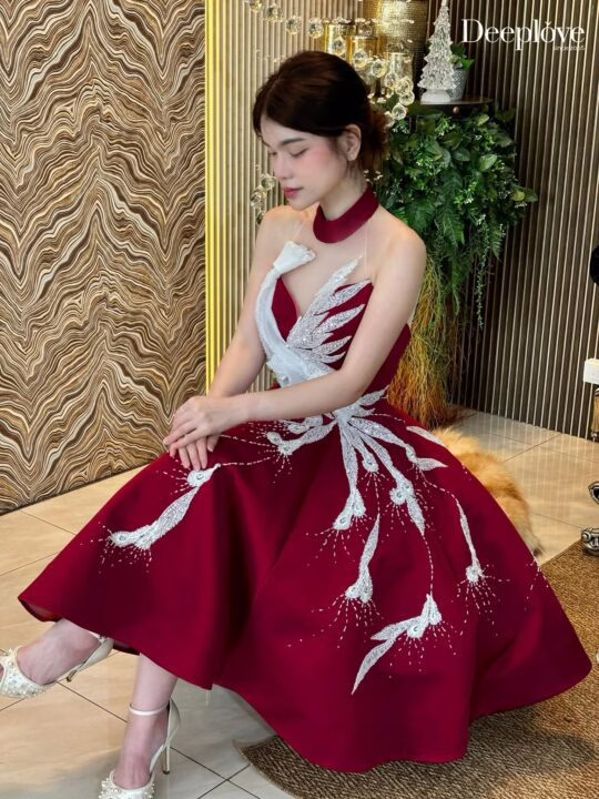 ชุดยกน้ำชา สีแดง maroon - Image 3
