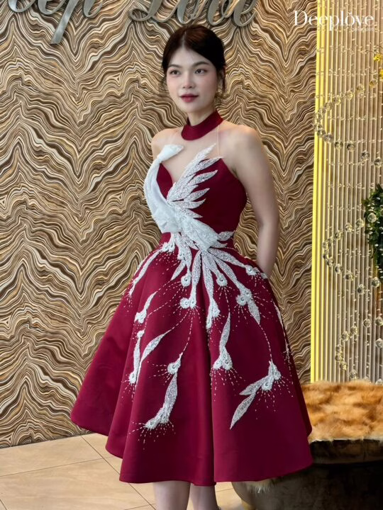 ชุดยกน้ำชา สีแดง maroon - Image 2