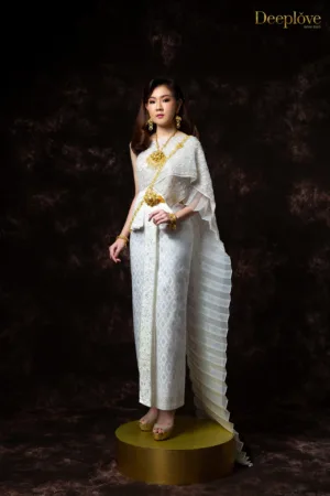 ชุดไทยจักรพรรดิ์ สไบปัก สีขาวน้ำนม